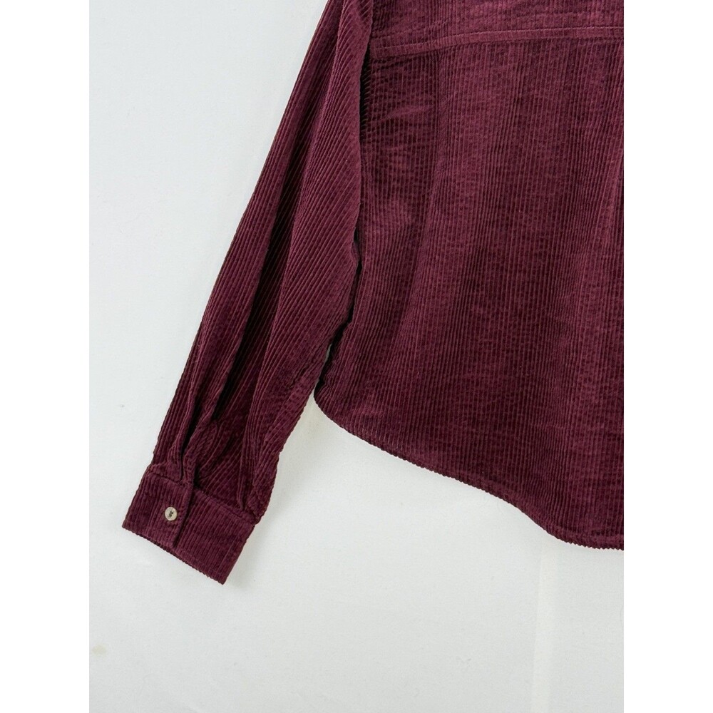Womens Burgundy Corduroy Shirt Cotton Long Sleeve Button Up Shacket No Tag Sz M - Picture 14 of 16